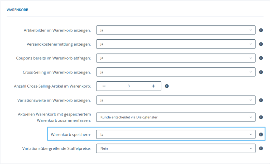 Aktivieren der Speicherung von Warenkörben im Backend von JTL-Shop 5