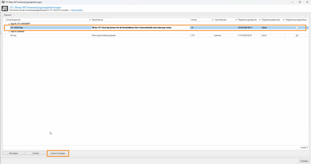 Wawi App Mit Wawi Verbinden Jtl Wawi Admin Weitere Instanz