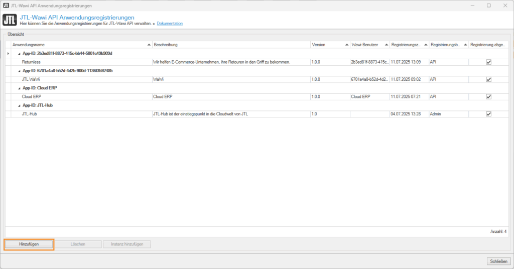 Wawi App Mit Wawi Verbinden Jtl Wawi Anwendungsregistrierung Hinzufuegen