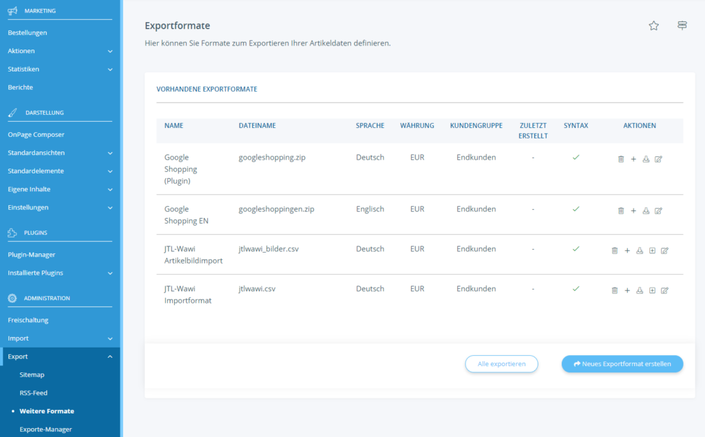 Weitere Exportformate für Google Shopping