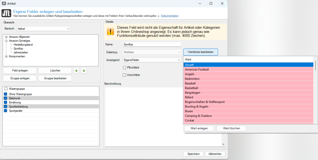 Werteliste bearbeiten