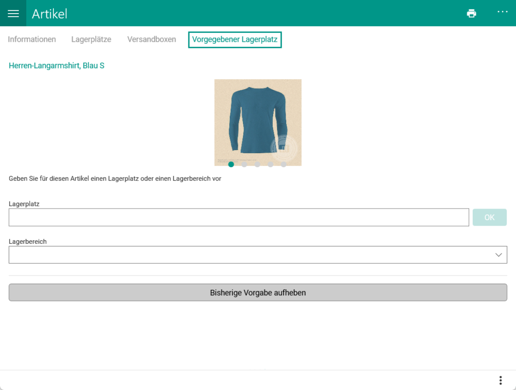 Wms Informationen 007 Vorgegebener Lagerplatz Lagerbereich