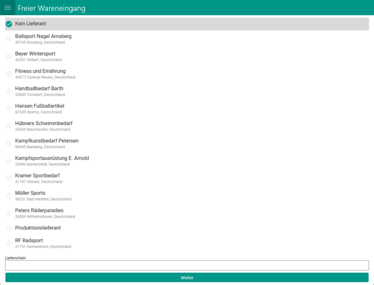 Wms Mobile Freier Wareneingang 002 Lieferantenwahl