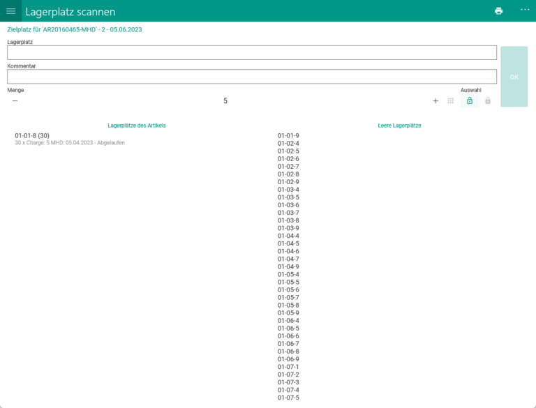 Wms Mobile Korrekturbuchung 007 Plusbuchung Platzwahl