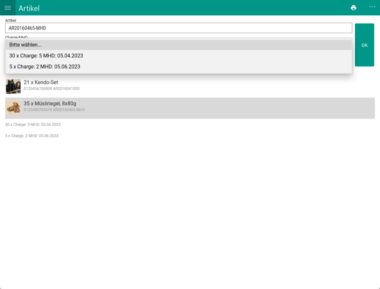 Wms Mobile Korrekturbuchung 010 Umlagerung Artikelwahl