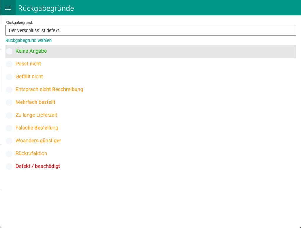 Wms Mobile Retouren Rueckgabegrund