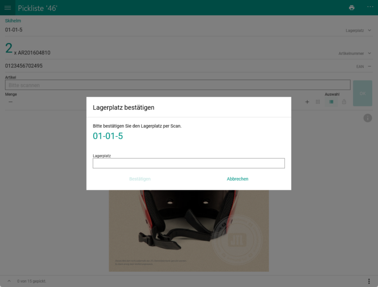 Wms Mobile Rollende Kommissionierung 003 Lagerplatz Bestaetigen