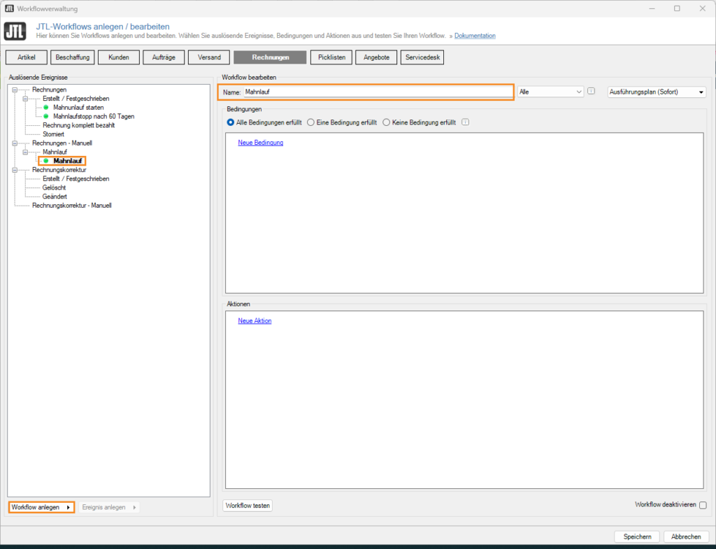 Workflow Mahnungen Workflow3 Erstellen