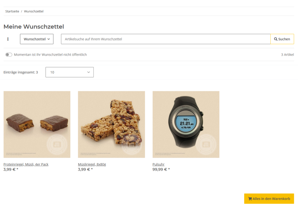 Beispiel für einen Wunschzettel in JTL-Shop