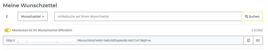 Öffentlich geschalteter Wunschzettel in JTL-Shop