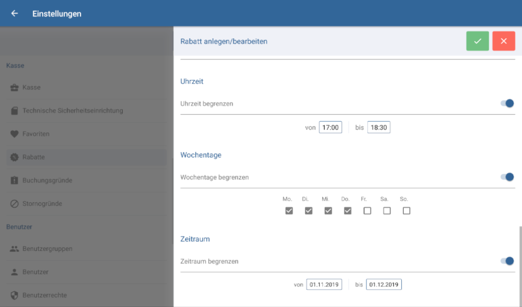 Zeitsteuerung für einen Rabatt einstellen